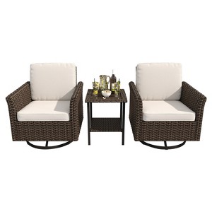 YARDSIGHT 3-Piece Outdoor Swivel Bistro Set with 2 Swivel Chairs and Side Table, Patio Conversation Set with Cushions for Balcony, Deck, or Garden - 1 of 4
