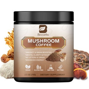 B Beworth Organic Instant Mushroom Coffee Powder - with Reishi, Cordyceps, Lion's Mane, Chaga - for Energy & Immunity Support, 70g - 1 of 4