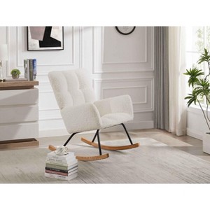 CAVINAS Boucle Fabric Glider Rocking Chair with High Backrest,Upholstered Rocking Chair,Nursery Accent Chair for Bedroom - 1 of 4