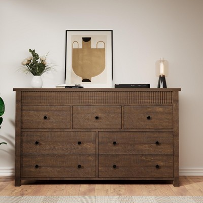 Dresser for Bedroom, Wooden Chest of Drawers, Fluted TV Stand, Storage Organizer