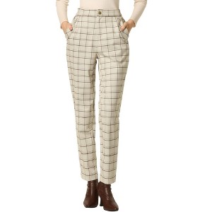 INSPIRE CHIC Women's Vintage Tartan Plaid Elastic Waist Straight Long Trousers - 1 of 4