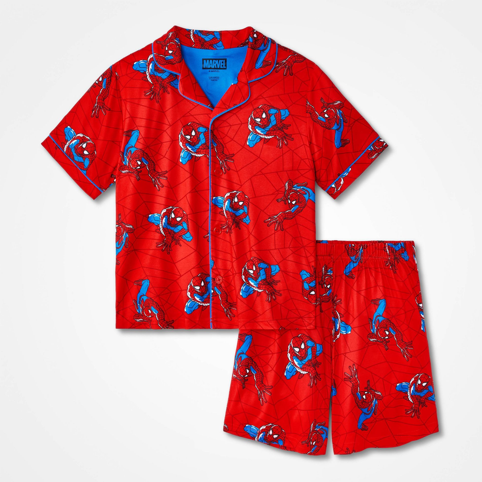 Boys' 2pc Spider-Man Button-Down Pajama Set - Red