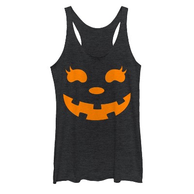 Women's Chin Up Halloween Jack O' Lantern Face Racerback Tank Top ...