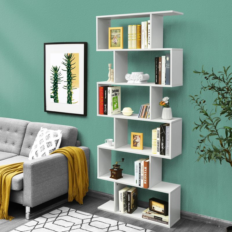 Tangkula 6-Tier S-Shaped Wooden Bookshelf Storage Bookcase Multifunctional  Display Stand Shelf, 2 of 9