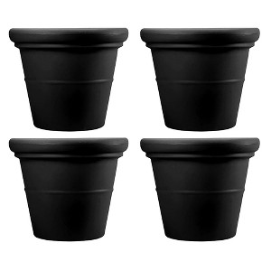 HC Companies 17 Inch Outdoor and Indoor Terrazzo Round House Planter with Heavy Rim for Flowers, Vegetables, and Succulents, Black (4 Pack) - 1 of 4