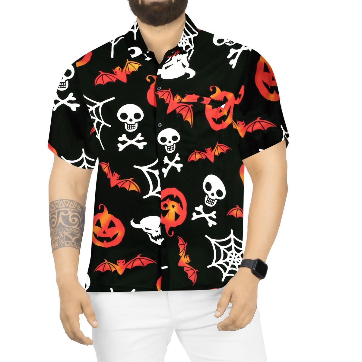 HAPPY BAY Men's Halloween Costumes Hawaiian Short Sleeve Button Down Shirt Mens Shirt Holiday Shirts for Men Funny
