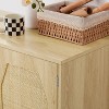Okak Dresser for Bedroom with Double Rattan Drawer, Wide Chest of Drawers Closet Storage Cabinet Organizer for Living Room Hallway Nursery, Natural - 3 of 4