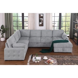 TiramisuBest Large L-Shaped Modular Sofa Set with Detachable Components, Plush Cushions & Decorative Throws, Dark Gray - 1 of 4