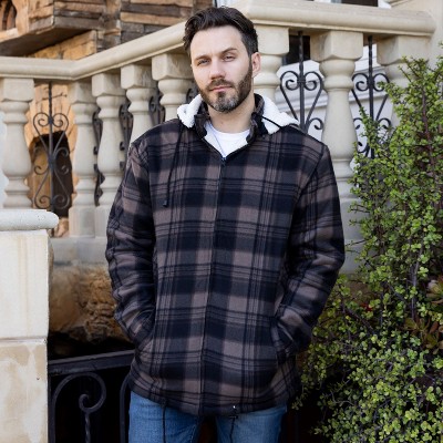 GIOBERTI Men's Faux Shearling Lined Flannel Jacket with Removable Hood, Navy / Gray, XL — фото 5