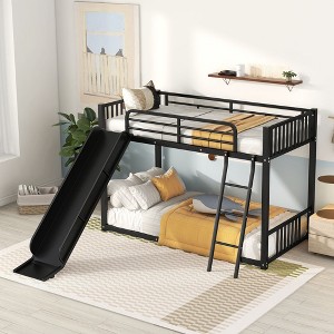 NicBex Twin Size Bunk Bed Metal Rack Bed Frame with Slides, Guardrail and Ladder, Easy to Climb, No Spring Box Required - 1 of 4
