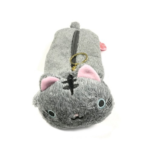 Wrapables Cute Cat Pouch Plush Pencil Case, Gray - image 1 of 2