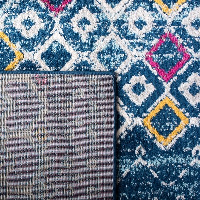 Navy & Turquoise Hand-Knotted Synthetic Runner Rug - 27"x12"