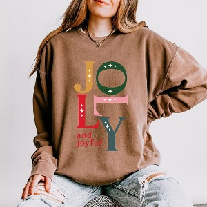 Simply Sage Market Women's Lightweight Garment Dyed Graphic Sweatshirt Jolly and Joyful - 1 of 4