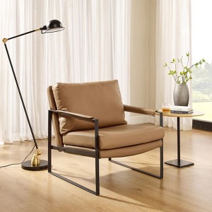 HOMLUX Genuine Leather Lounge Chair Mid-century Accent Chair with Upholstery-wrapped Padded Armrests - 1 of 4
