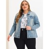 Agnes Orinda Women's Plus Size Button Front Chest Pockets Washed Casual Jean Jackets - 3 of 4