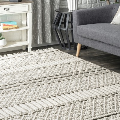 Ivory Flat Woven Wool Blend Rectangular Area Rug, 5' x 8'