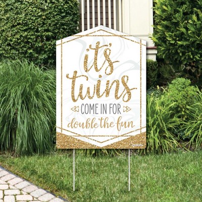 Big Dot of Happiness It's Twins - Party Decorations - Gold Twins Baby Shower Welcome Yard Sign