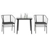 vidaXL 3 Piece Patio Dining Set with Cushions - Black Poly Rattan Furniture for Garden/Backyard - 2 of 4