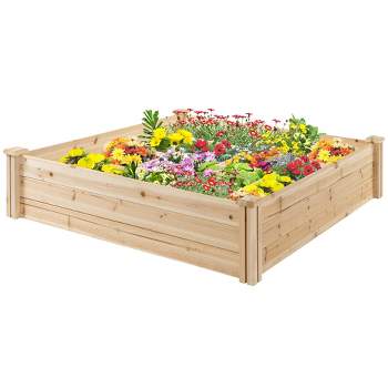 Outsunny 4ft x 4ft Raised Garden Bed, Wooden Planter Box with Segmented Growing Grid for Plants & Herbs, Natural Wood