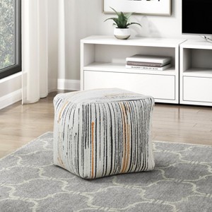 Kumasinova 16"H Square Pouf Jacquard Upholstery Ottoman for Living Room,Footrest Stool Non-Slip Bean Bag Chair,300lbs Max,Abstract Stripes - 1 of 4