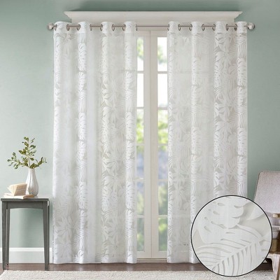 PAGED Palm Leaf Burnout Sheer Curtains,Window Curtain Panels with Grommet Top,Curtains for Living Room,Bedroom