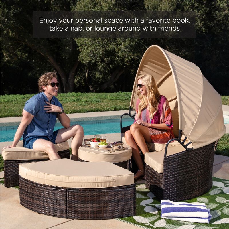 Best Choice Products 5-Piece Modular Patio Wicker Daybed Sectional w/ Adjustable Seats, Retractable Canopy, 3 of 8