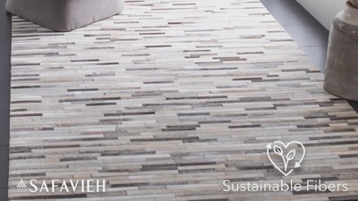 Ivory Geometric Hand-Knotted Cowhide Area Rug - 3' x 5'