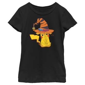 Girl's Pokemon Halloween Pikachu Witch Hat T-Shirt