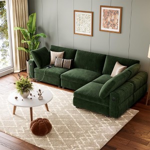 106" L-Shaped Modular Sectional Sofa with Sleeper, Chaise & Charging Station, Convertible Cloud Couch for Living Room, Green Velvet - 1 of 4