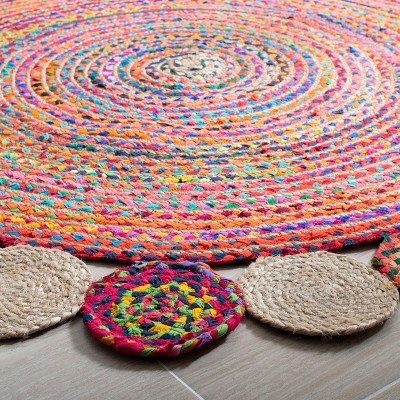 Boho Chic Beige & Multi Cotton-Jute 4' Round Area Rug