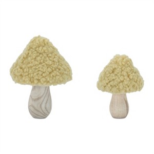 Set of 2 Wood & Fabric Mushroom Figurines - 1 of 3