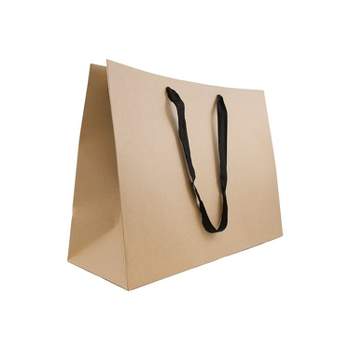 JAM Paper Heavy Duty Matte Horizontal Gift Bags XL 17 x 13 x 6 Brown Kraft Recycled 3 Bags/Pack