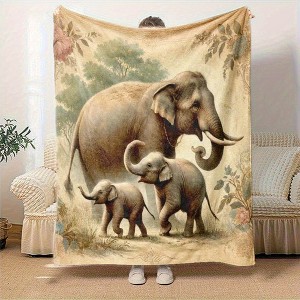 Lomsoe Cozy Elephant Print Blanket - Soft Flannel Blanket Digital Print Design, Elephant Deco Christmas Gift. - 1 of 4