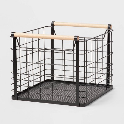 Large Wire Natural Wood Handles Milk Crate Black - Brightroom™: Powder ...