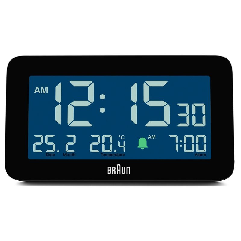 Braun Digital Alarm Clock with Date/Month/Temperature Display Black, 3 of 17