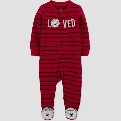 Image of Baby Boys' 'Loved' Striped Pajama - Just One You® made by carter's Red Newborn