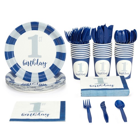 Boys Blue Star 1st Birthday 32pc Party Paper Tableware Set Plates Napkins Cups 