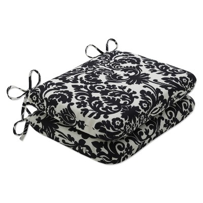 2-Piece Outdoor Seat Pad/Dining/Bistro Cushion Set - Black/White Floral - Pillow Perfect