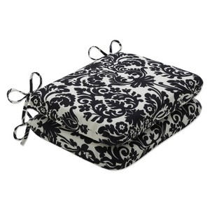 2-Piece Outdoor Seat Pad/Dining/Bistro Cushion Set - Black/White Floral - Pillow Perfect - 1 of 4