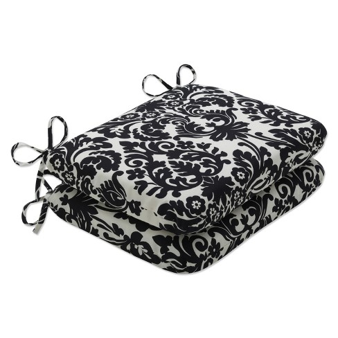 2-Piece Outdoor Seat Pad/Dining/Bistro Cushion Set - Black/White Floral - Pillow Perfect - image 1 of 4