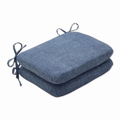 2pc 18.5" x 15.5" Outdoor/Indoor Rounded Chair Pad Denim Blue - Pillow Perfect: Weather-Resistant, Reversible Corner Seat Cushion