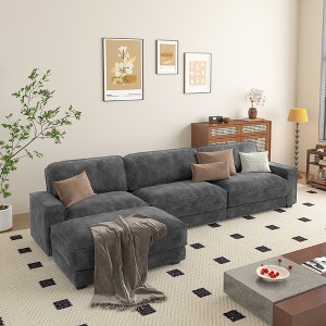 Dyonery 120" L-Shaped Modular Sectional Sofa,Oversized Cloud Couch with Movable Ottoman,4-Seat Chenille Deep Seat Sofa with Pillow,Sectional Couches - 1 of 4