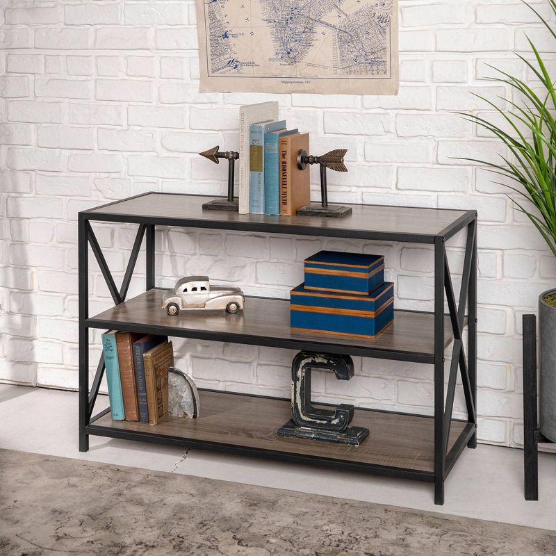 25.62" X Frame Metal and Wood Media Bookshelf - Saracina Home, 5 of 8