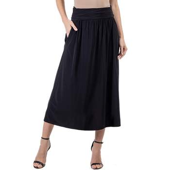24seven Comfort Apparel Womens Foldover Maxi Skirt With Pockets