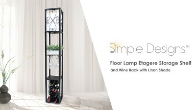 Chic White 12" Multi-Functional Wine Rack Shelf Lamp with Linen Shade