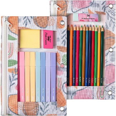 Paaaawaters Pencil Pouch, Blue and Orange, 2 Fabric Pencil Pouches, Binder Pockets, Pencil Case, Binder Pouch, Canvas