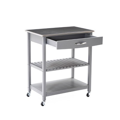 Gray Stainless Steel Top Kitchen Cart with Storage