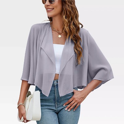 Womens Mesh Cardigan Open Front Batswing Sleeve Shrugs Lightweight Semi-Sheer Floral Cardigan,Gary - S