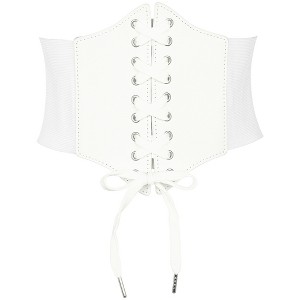 INSPIRE CHIC Women's Elastic Wide Corset Vintage Lace-up Tied Cinch Waspie Waist Belts 1Pc - 1 of 4