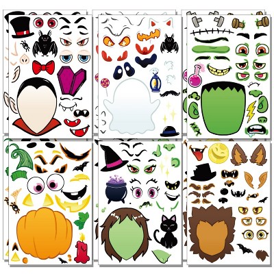 Joyfy 36Pcs Halloween Characters Make a Face Sticker Sheet,Children Crafts Party Favor,Make Your Own Witch Vampire Stickers, Class Activities Reward